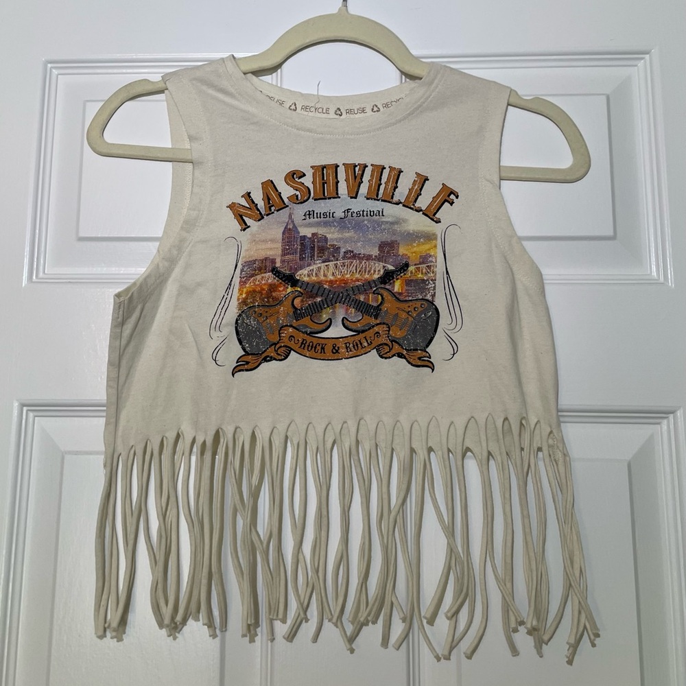 Nashville Music Festival Fringe Cropped Tank Top